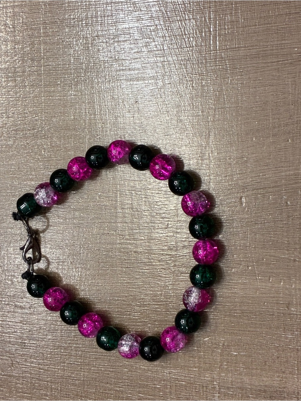 Pink and Dark Green Beaded Bracelet - Women's Jewelry